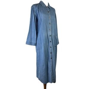 Orvis Denim Shirt Midi Dress Buffalo Nickel Button Up Long Sleeve Women's M